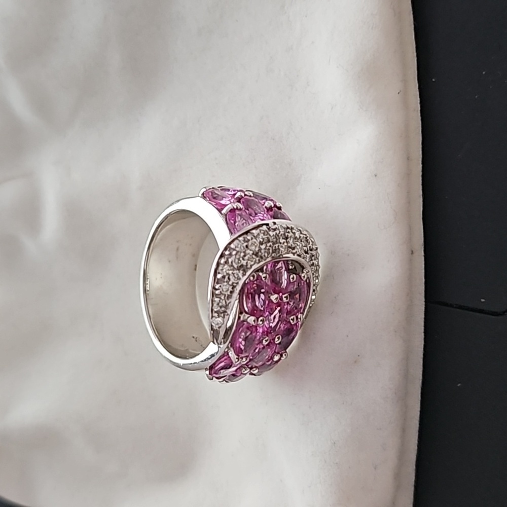 Authentic Sonia B. 14k Pink Sapphire and Diamond Buckle Ring